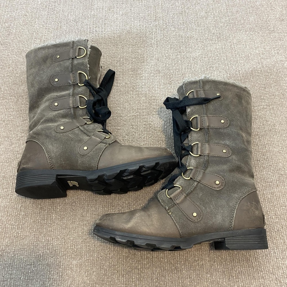 Sorel Snow Boots Womens Size 8 Gray Suede Waterproof Mid Calf Lace Up NL3308-245 - Picture 6 of 11